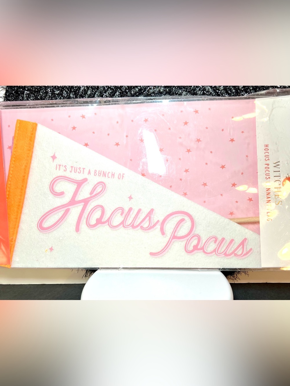 Hocus Pocus Pink Party Felt Pennant Flag Halloween Ribbons Boo Basket Witches